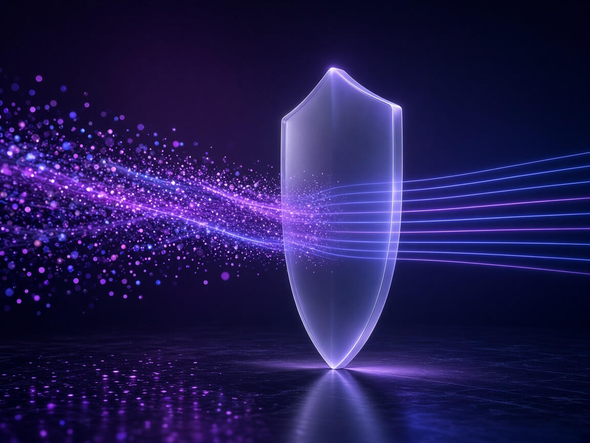 A scattered data stream passing through a glass shield and leaving as ordered lines
